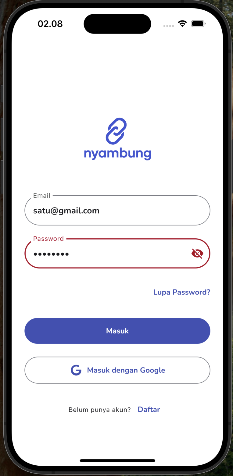 Pratinjau Aplikasi Nyambung - Layar Utama